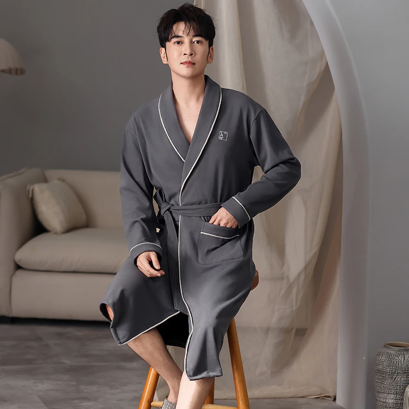 الخريف الشتاء البشكير الرجال الدافئة رقيقة المخملية النوم أعلى كيمونو الجلباب للذكور الجلباب طويل روب استحمام العريس رداء روب للنوم #6