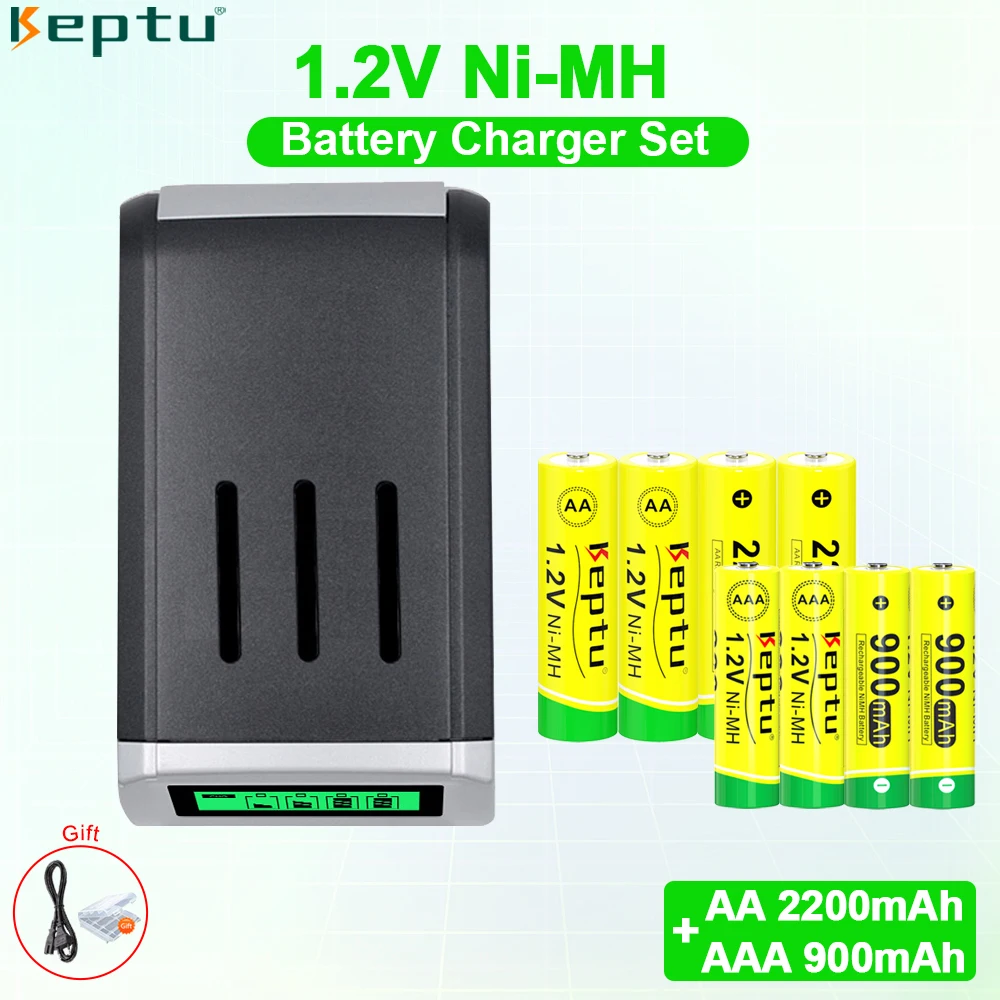 KEPTU 2200mAh 1.2V AA Rechargeable Battery+900mAh 1.2V AAA Battery Ni-MH Rechargeable AA AAA Batteries for Camera Toys