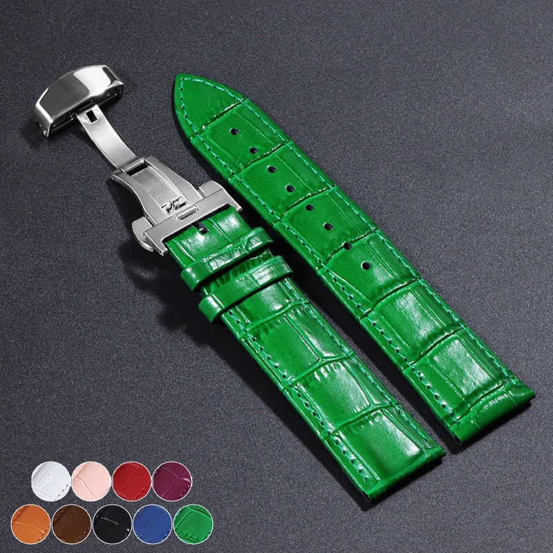 Genuine Calfskin Leather Watchband 16 18mm 19 20mm 21 22mm 24mm Butterfly Buckle Wristwatch Strap Women Men Business Watch Band