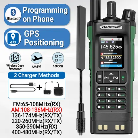 BAOFENG UV-32 GPS Walkie Talkie 10W Multi banda Bluetooth programación frecuencia de copia inalámbrica NOAA Radio bidireccional Ham de largo alcance