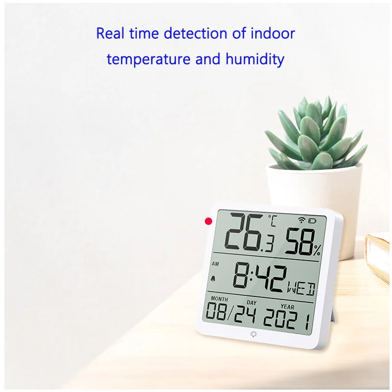 Tuya Hygrometer Thermometer WiFi Temperature and Humidity Sensor Large Screen Clock Alarm Intelligent Linkage Detector