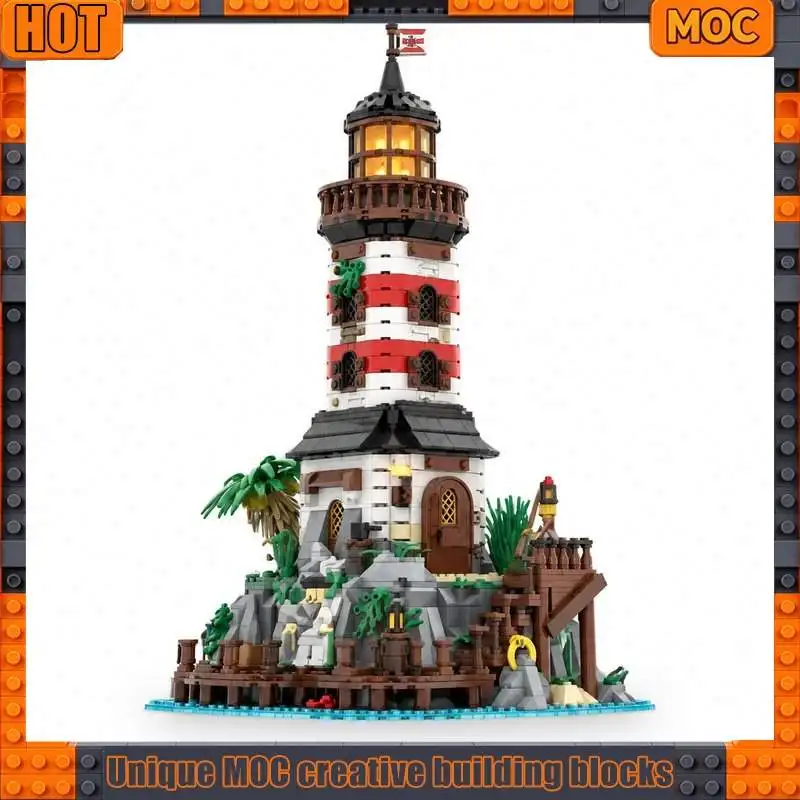 1144PCS Pirate Series Lighthouse Building Blocks Island Harbor Model Custom Puzzle Architecture DIY Assembly Toy Gift Display