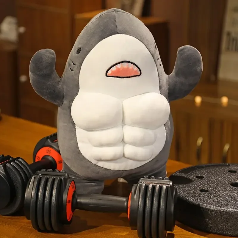 

40CM Muscle Shark Plush Doll Cute Worked Out Shark Stuffed Cartoon Toys Strong Animal Pillow For Girl Boyfriend Gifts