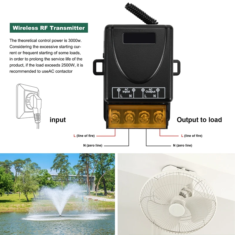 433Mhz 220V Water Pump Remote Control Switch 1Ch 30A Receiver Module ON/OFF Wireless RF Transmitter For Light LED