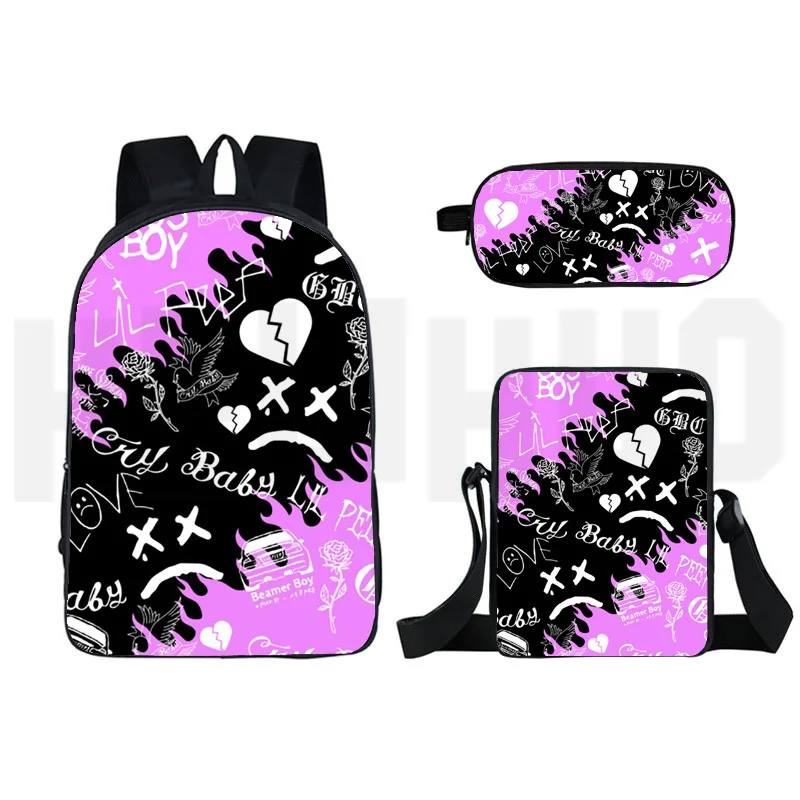 Męskie torby szkolne Harajuku 3D Lil Peep Fashion Canvas Travel Leisure Bag dla kobiet 3 w 1 Vintage Rapper Lil Peep Plecak na laptopa