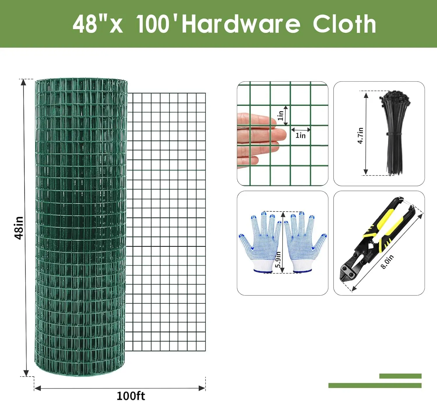 Poultry Netting for Rabbit, Duck, Chicken, Metal Welded Wire, Green, 19 Gauge
