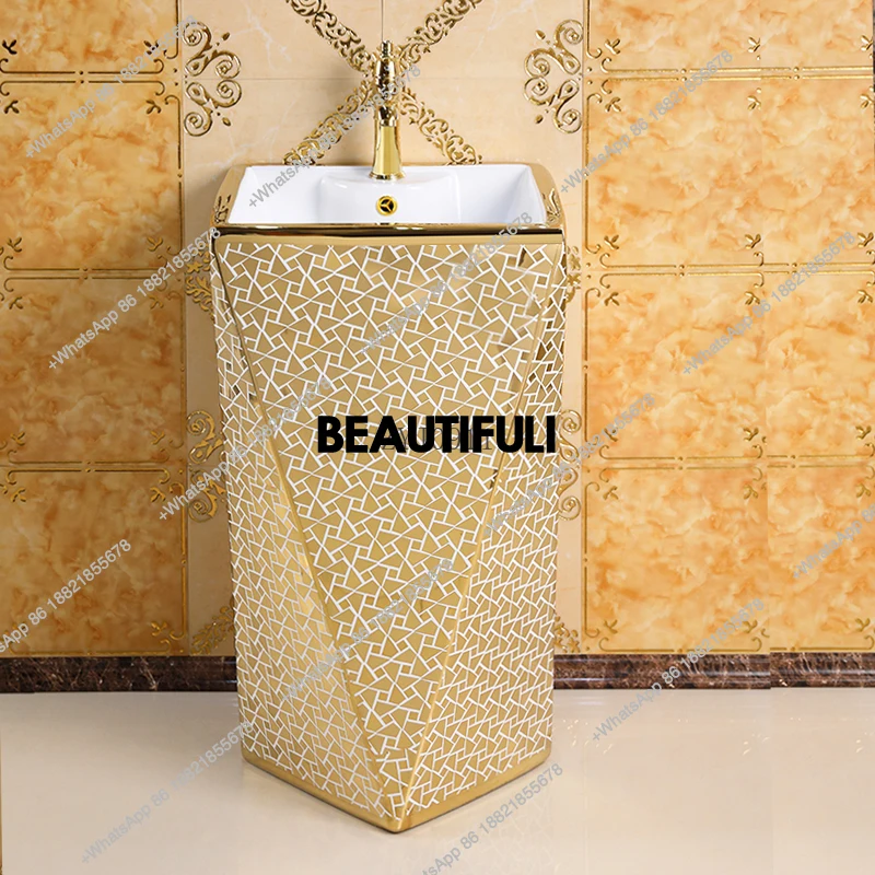 European bathroom gold diamond column basin floor-to-ceiling bar integrated column basin balcony washbasin