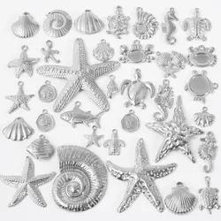 10Pcs Classic Sell Well Silver Color Stainless Steel Pendant Marine Animal Hippocampus/Starfish/Conch/Shell Charms Diy Jewelry