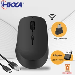 HKXA Type C Wireless Mouse Rechargeable Silent Click Ergonomic Mouse 3 DPI Adjustable with USB Adapter for Laptop PC Macbook