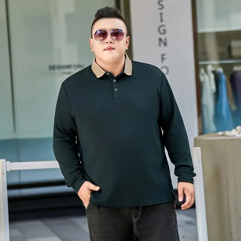 Plus Size Men‘s PoloT Shirt Tops Long Sleeve for Contrast Patchwork Turndown Collar Casual Fashion Plus Size Polo 7XL 8XL 9XL