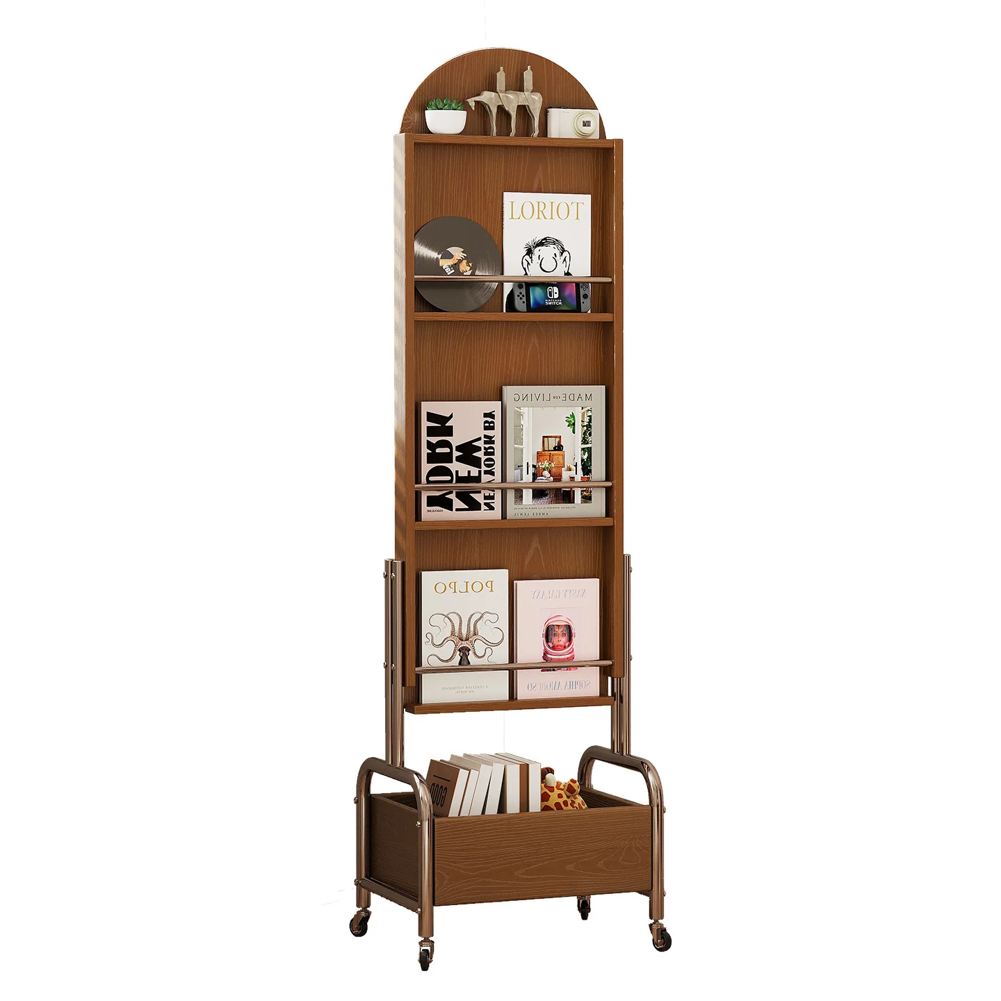@Solid wood full-body mirror floor-to-ceiling bedroom movable mirror antique rack magazine  household rotating full-length