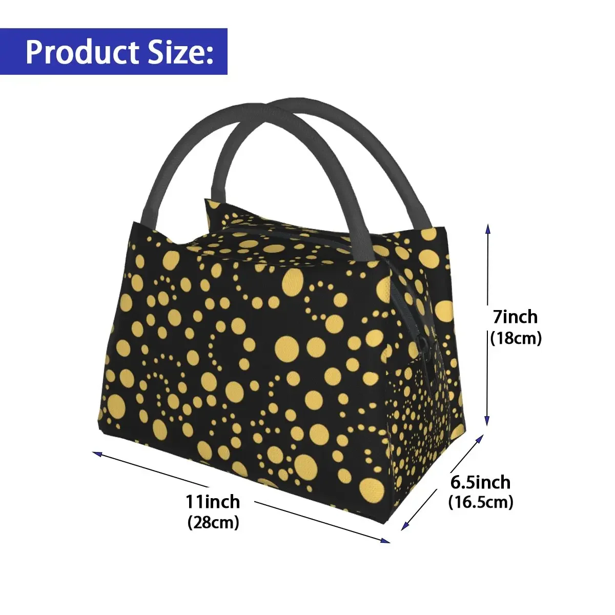 Gold Polka Dot Lunch Bag Spots Print Casual Lunch Box School Portable Thermal Tote Handbags For Adult Waterproof Cooler Bag