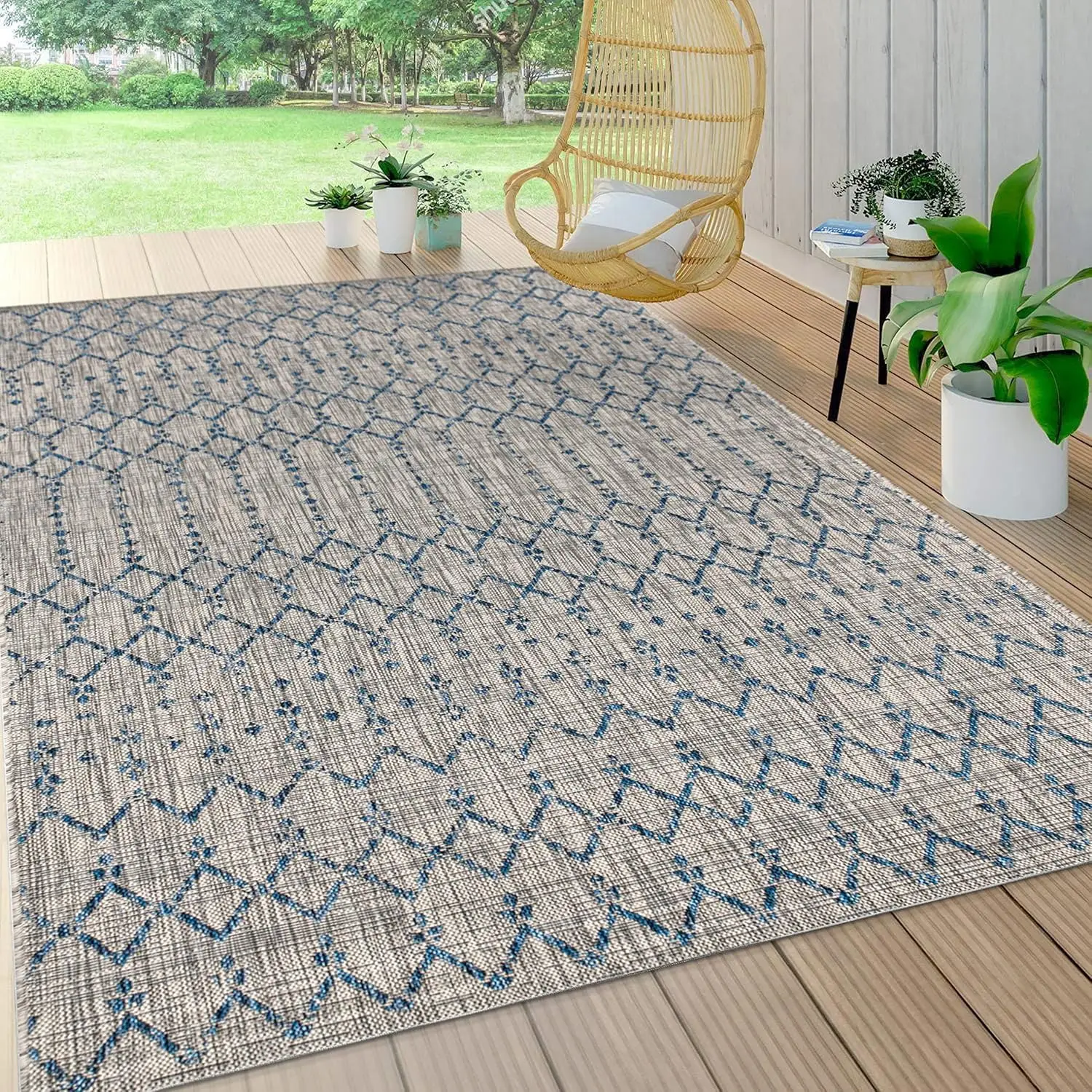 Moroccan Geometric Textured Weave Indoor Outdoor Area Rug, Bohemian, Rustic, Scandinavian Easy