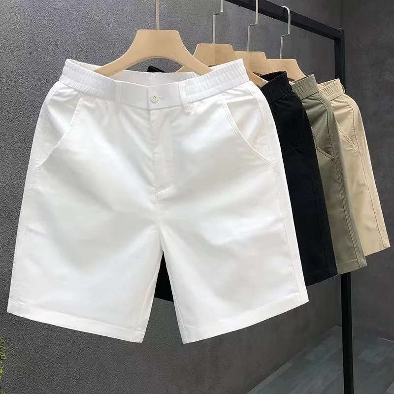 White Casual Shorts for Men Summer Thin Cropped Pants Men's Straight Five Pants