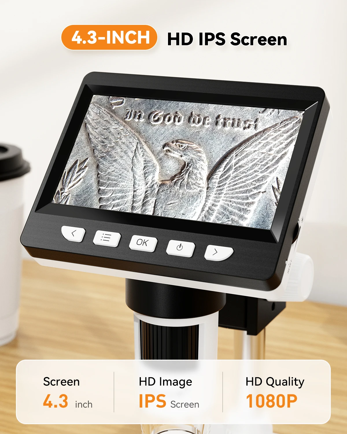 Digital Microscope 4.3-inch IPS HD Color Large Screen 1600X Magnification Coin Microscope 1080P for electronics repair PCB PC