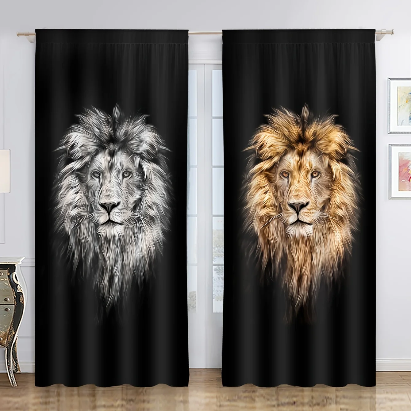 

Black Gold Lion Animal Tiger Kids Window Curtain Blinds for Children's Bedroom Living Room Bathroom Kicthen Door Hall Home Decor