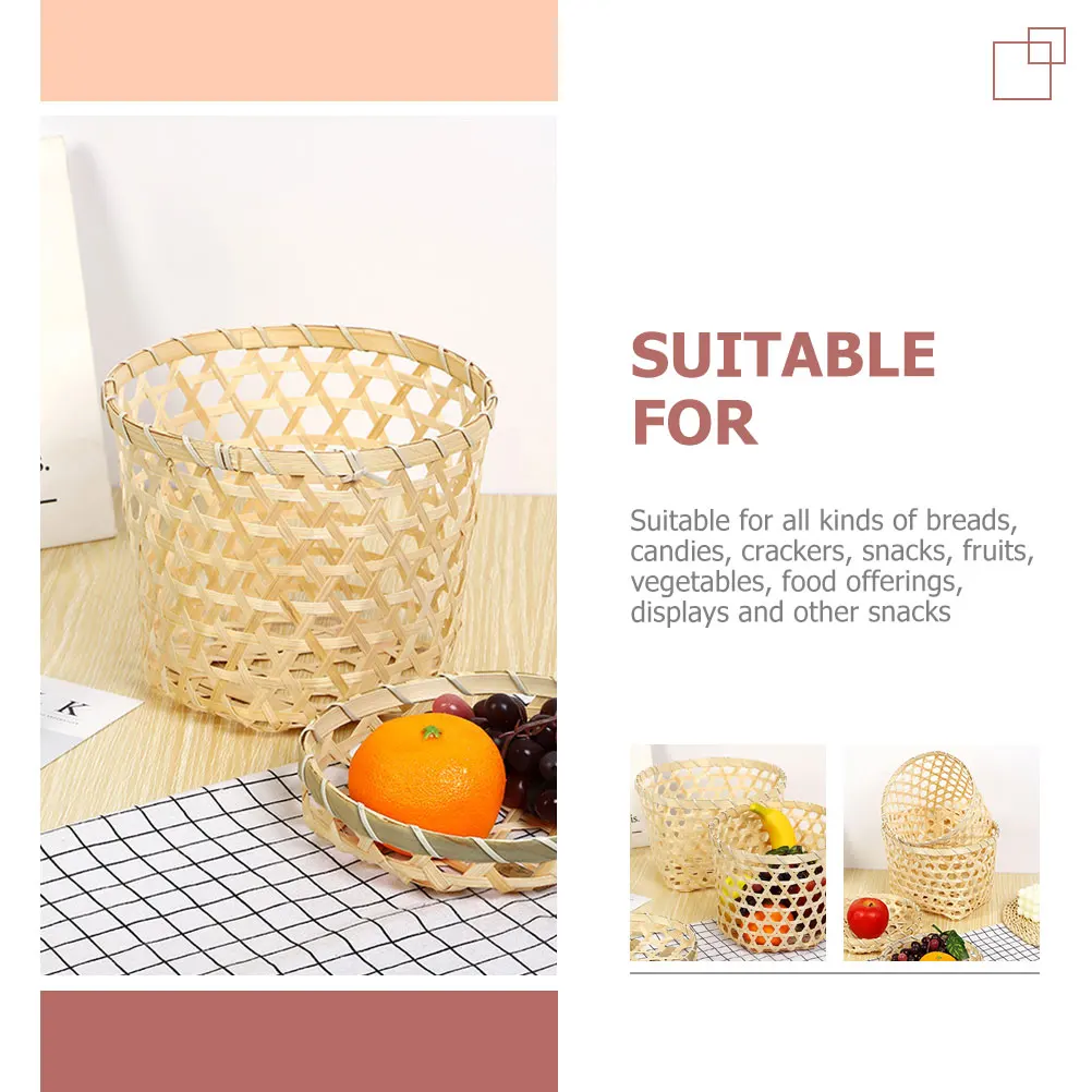 

2 Pcs Bamboo Storage Basket Wicker Loundry Laundry Organizer Fruit Vegetables Woven Weave Baskets