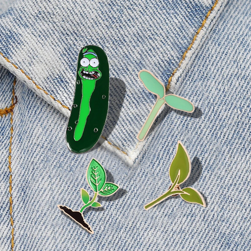 Spille smaltate per piante donna uomo Cartoon Invertebrate Tree Bud Leaves Kids Fashion spille Denim risvolto Badge Jewelry Cute Green Worm