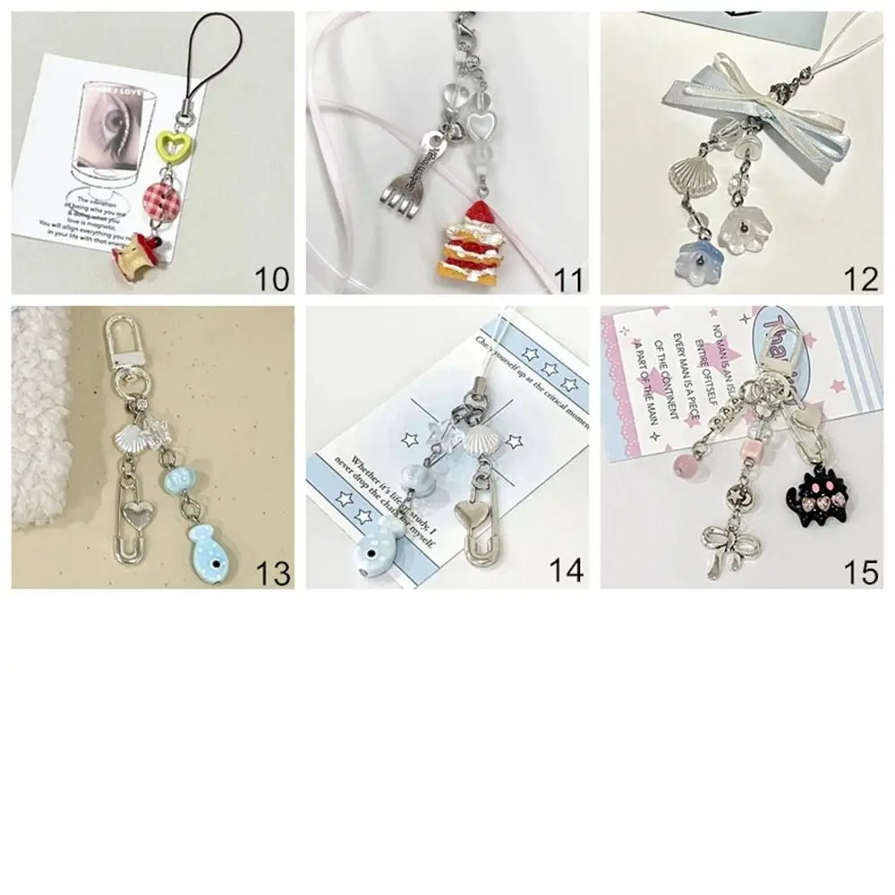 تألق Y2K الهاتف سحر قلادة كعكة الأسماك مطرز الهاتف الحبل Knotbow شريط للرسغ سلسلة الهاتف فتاة امرأة