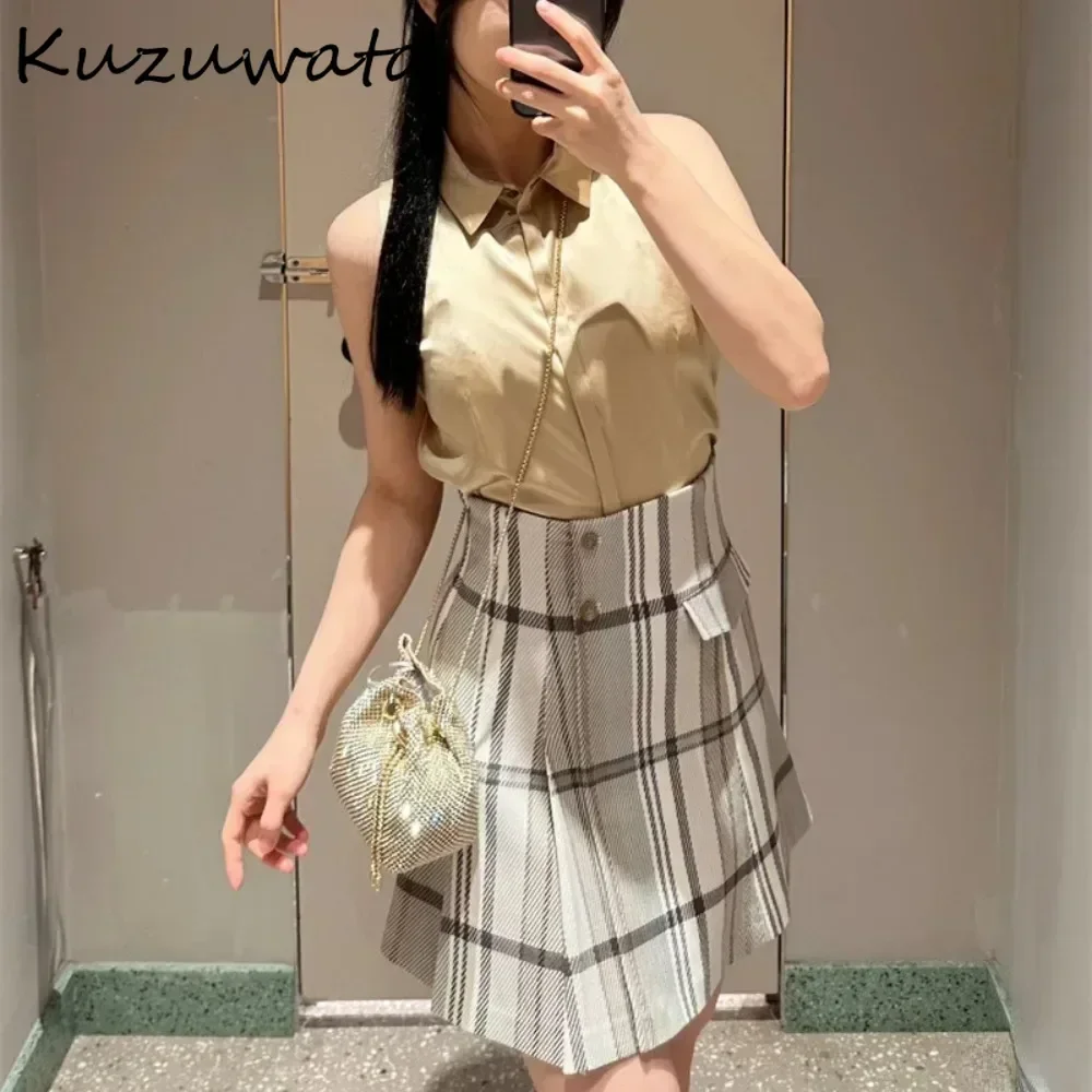 Kuzuwata 2024 Autumn Winter Japanese College Style Faldas Playful Sweet High Waisted Thick Slimming Pleated A-Line Skirt Pants