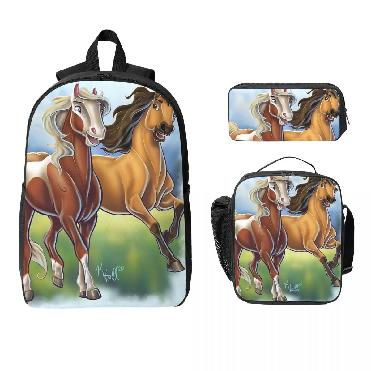 Spirit And Rain Backpack Boys Girls BookBag School Bag Laptop Shoulder Bags 3ps Insulated Lunch Bag Pencil Case