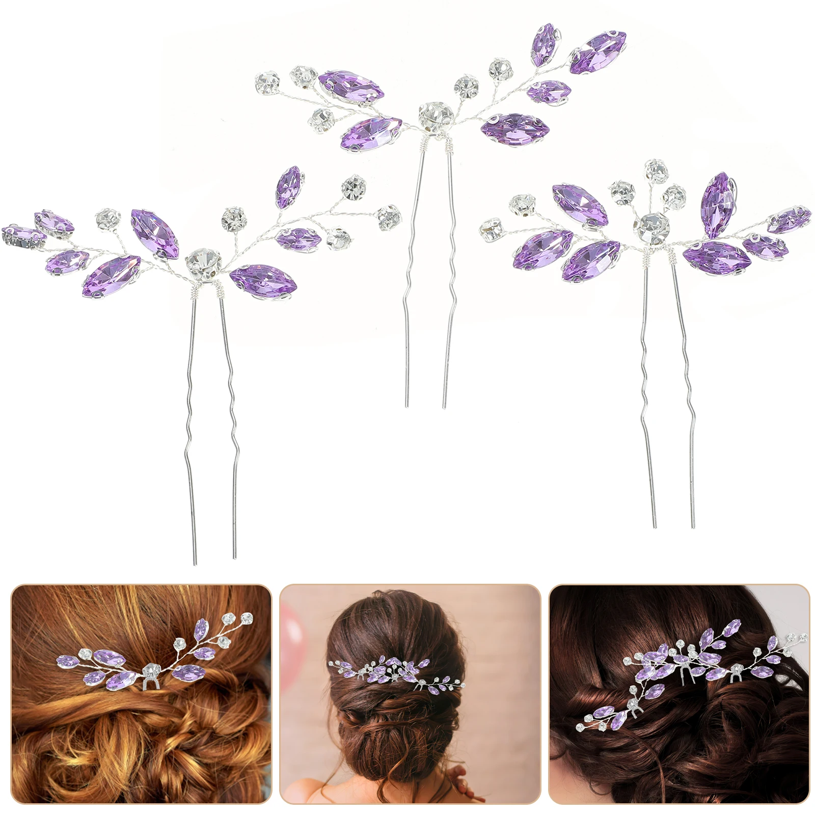 

3pcs Wedding Hair Accessories Set Irregular Rhinestone Hairpins Elastic Zinc Alloy Decorative Bridesmaid Clips