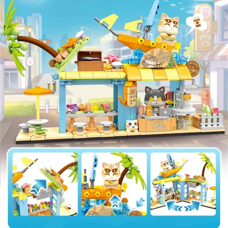 SEMBO Commercial Street View Building Blocks DIY  Toys Ornaments Coffee Bakery Model Kawaii  Birthday Gifts