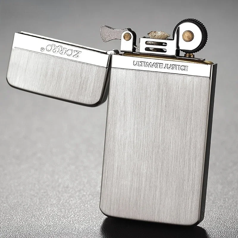New Zorro Ultra-thin Pure Copper Mini Kerosene Lighter Portable Metal Windproof Grinding Wheel Lighter Cigarette Smoking Gadget