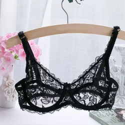 Sutiã transparente de renda para mulheres, roupa interior respirável, lingerie sexy, roupa interior confortável, elasticidade Underwire, monocromático, tanque exótico quente