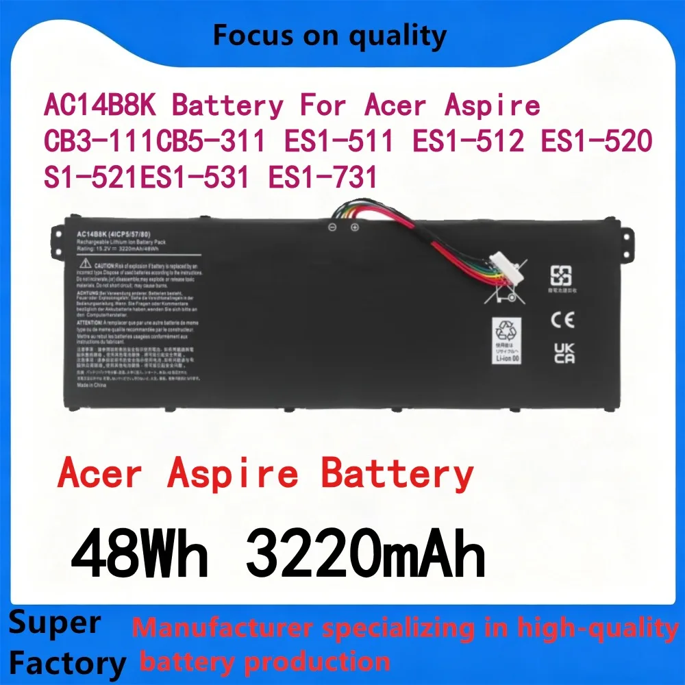 

AC14B8K Battery for Acer Nitro 5 AN515 AN515-52 AN515-53 Aspire R3-131T ES1-111 V3-111 AC14B3K AC14B7K AP14B8K AC14B18K
