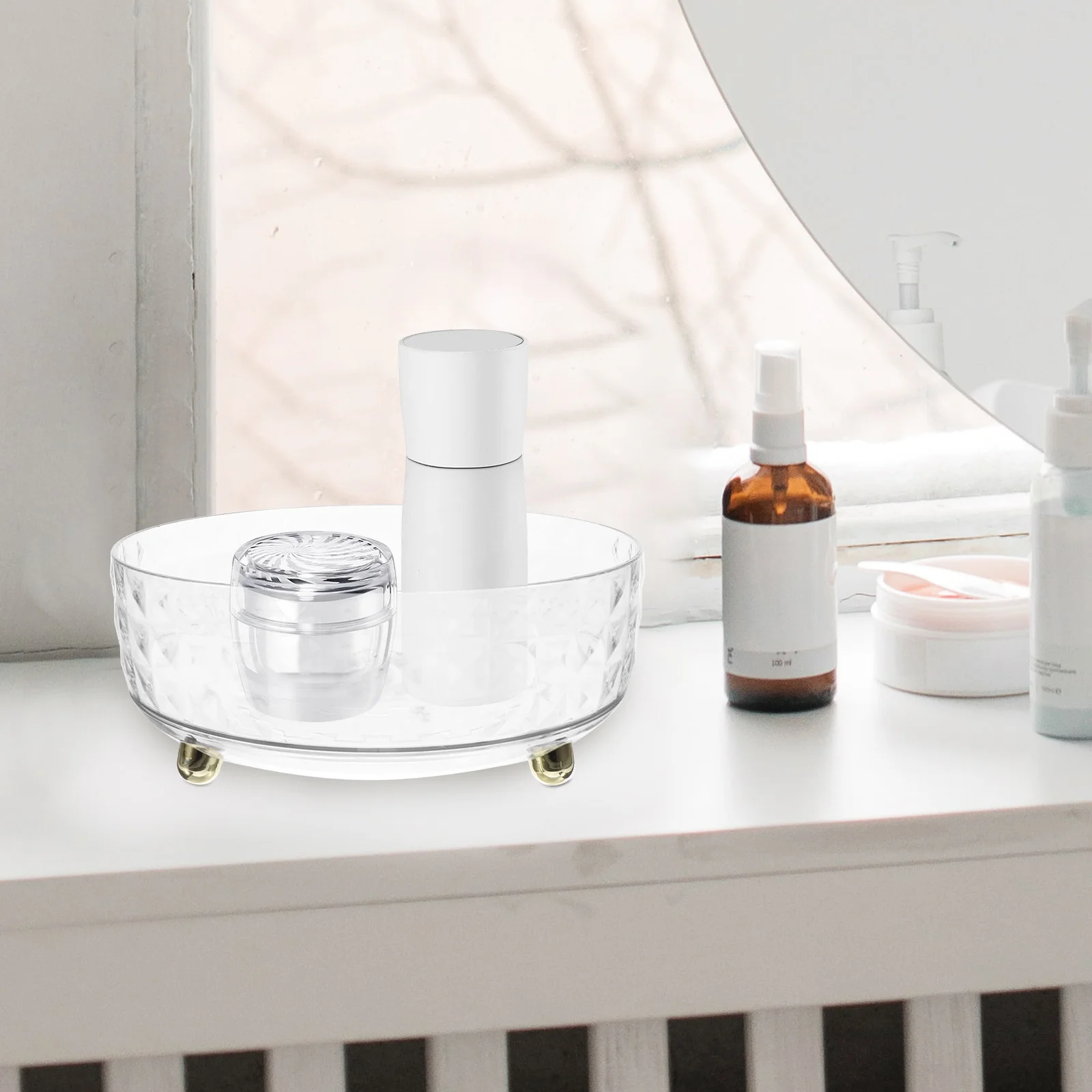 

Rotating Storage Tray Large Capacity Transparent Multi Functional Kitchen Bathroom Organizer For Spices Makeup