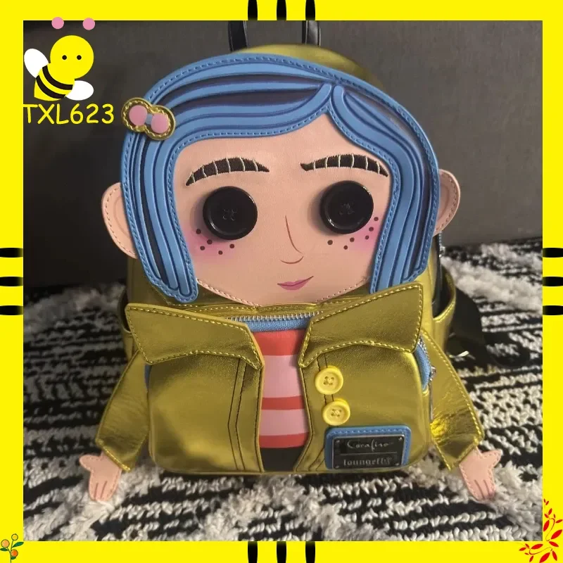 

Мини-рюкзак Loungefly Coraline Yellow Raincoat с кнопкой-застежкой и глазами, сумка для Хэллоуина