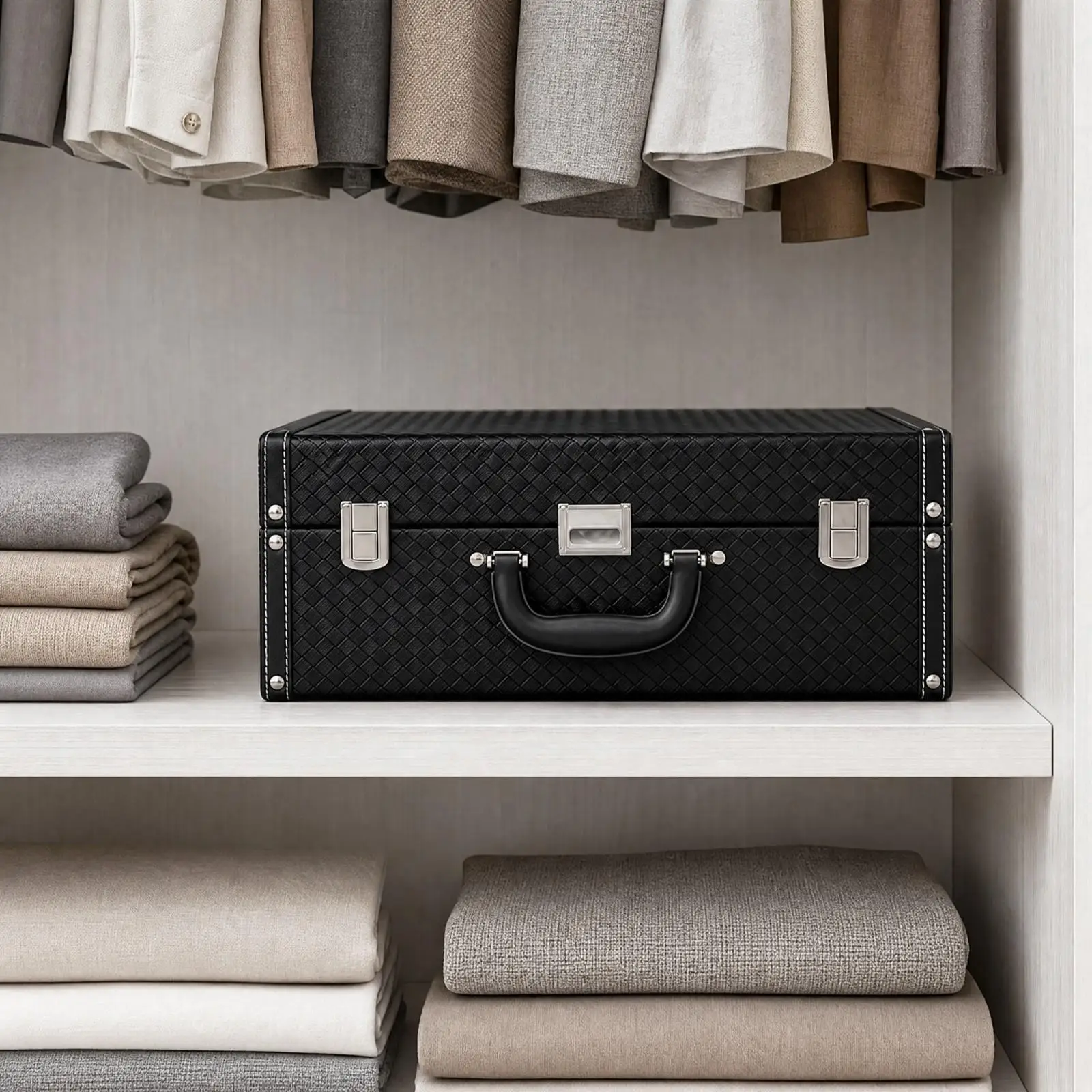Diamond-Patterned Storage Case with Metal Fasteners Structured Flocked Storage Box with Reinforced Corners Decorative