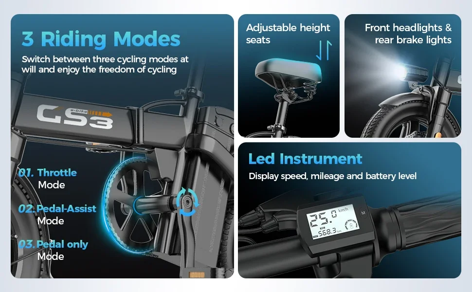 Toofly GS3 Faltbares Elektrofahrrad 250W 48V 15Ah Akku Erwachsenen E-Bike 14 Zoll Reifen Urbanes Pendler-Elektrofahrrad – Detail 5