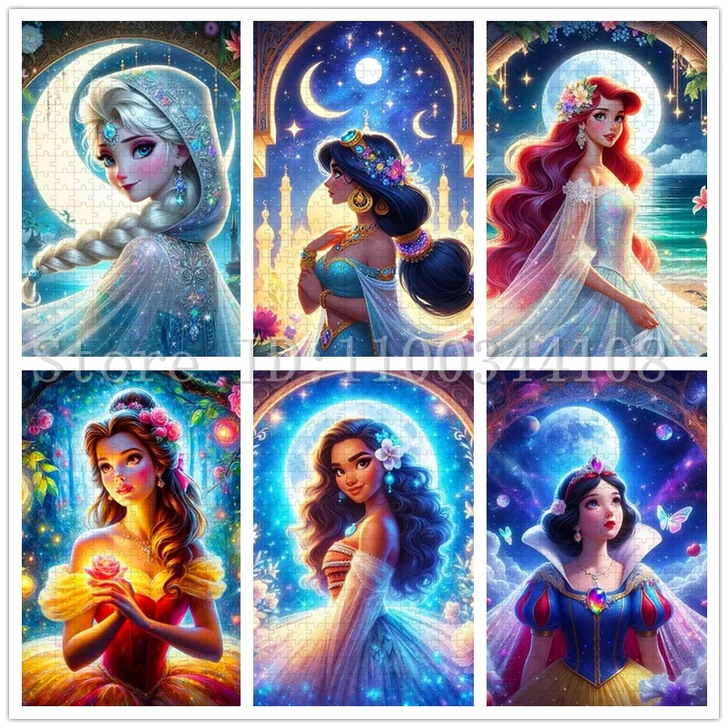 Disney Princess Puzzles for Girls Unique Gifts Ariel Painting Mermaid Snow White Canvas Elsa Jigsaw Puzzles Handmade Hobbies