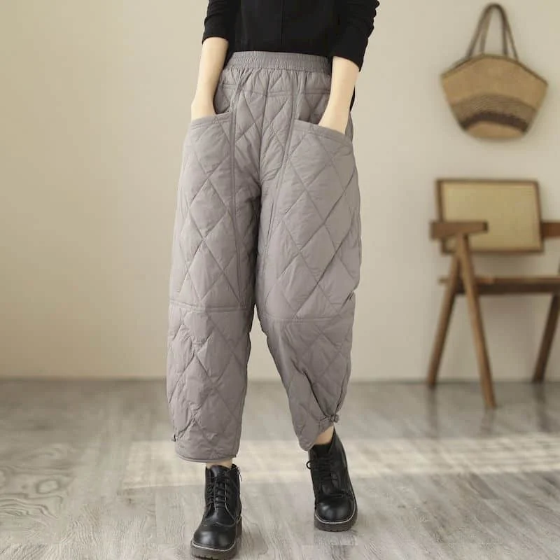 

Solid Harem Pants for Women Vintage Trousers Korean Style Casual Winter Quilted Thicken Frog Lantern Pants Trend Women Clothing