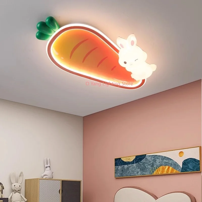 New  Children's Room Ceiling Fan Light Cute Carrot Rabbit  Ceiling Lamp Modern Bedroom LED Light Remote Control