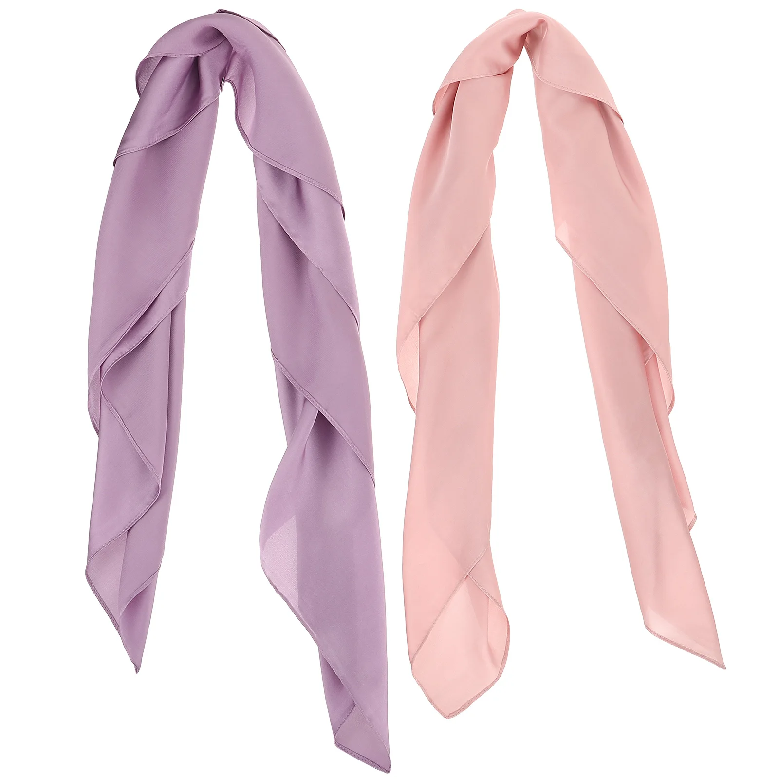 

2Pcs Pure Scarf Women Elegant Square Neck Scarf Fashion Silk Sleeping Headscarf Scarves Purple Pink Year Round