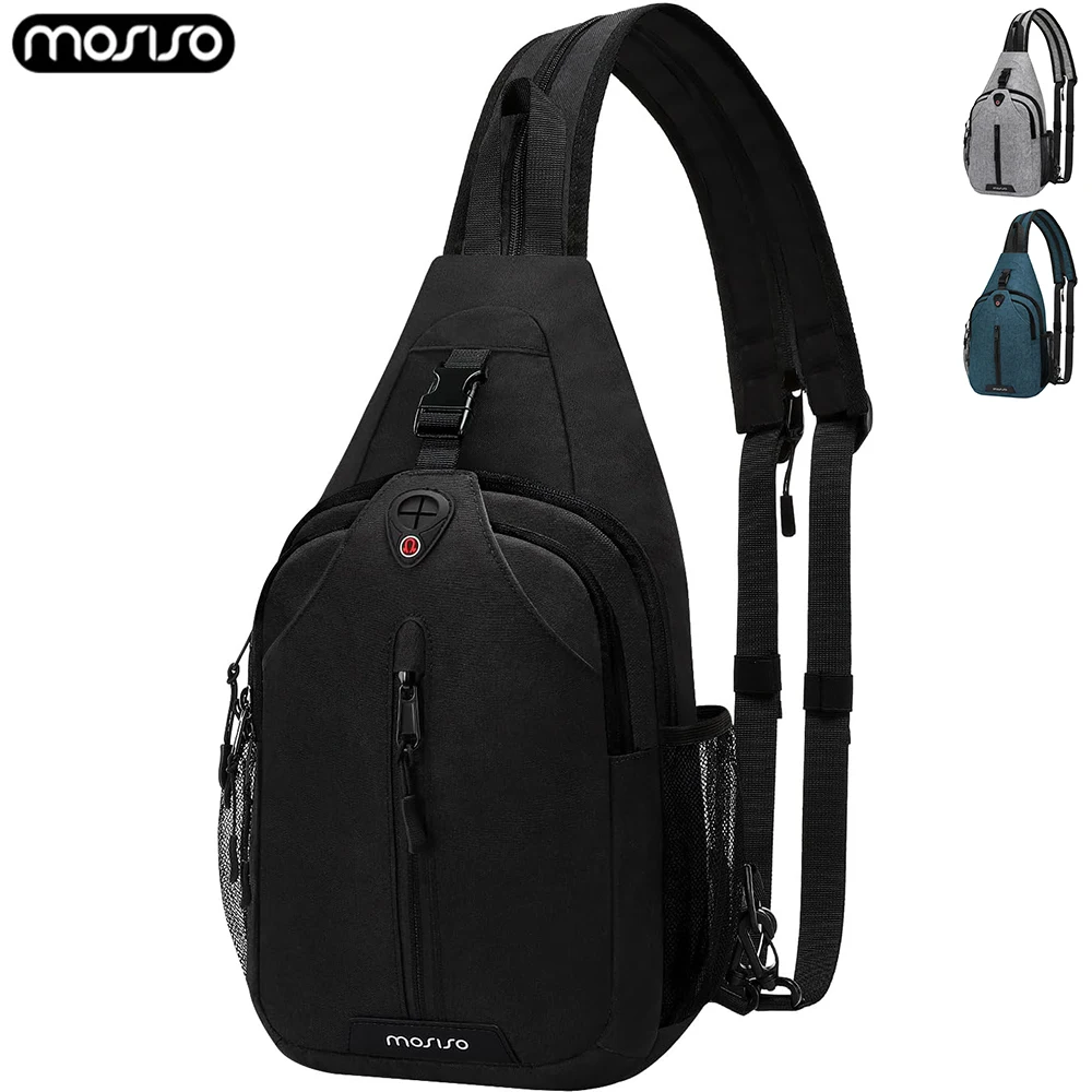 Mosiso bolsa de ombro peito masculina, bolsa tipo estilingue de camada dupla para esportes ao ar livre, caminhadas, bolsa crossbody casual para viagem, mochila feminina