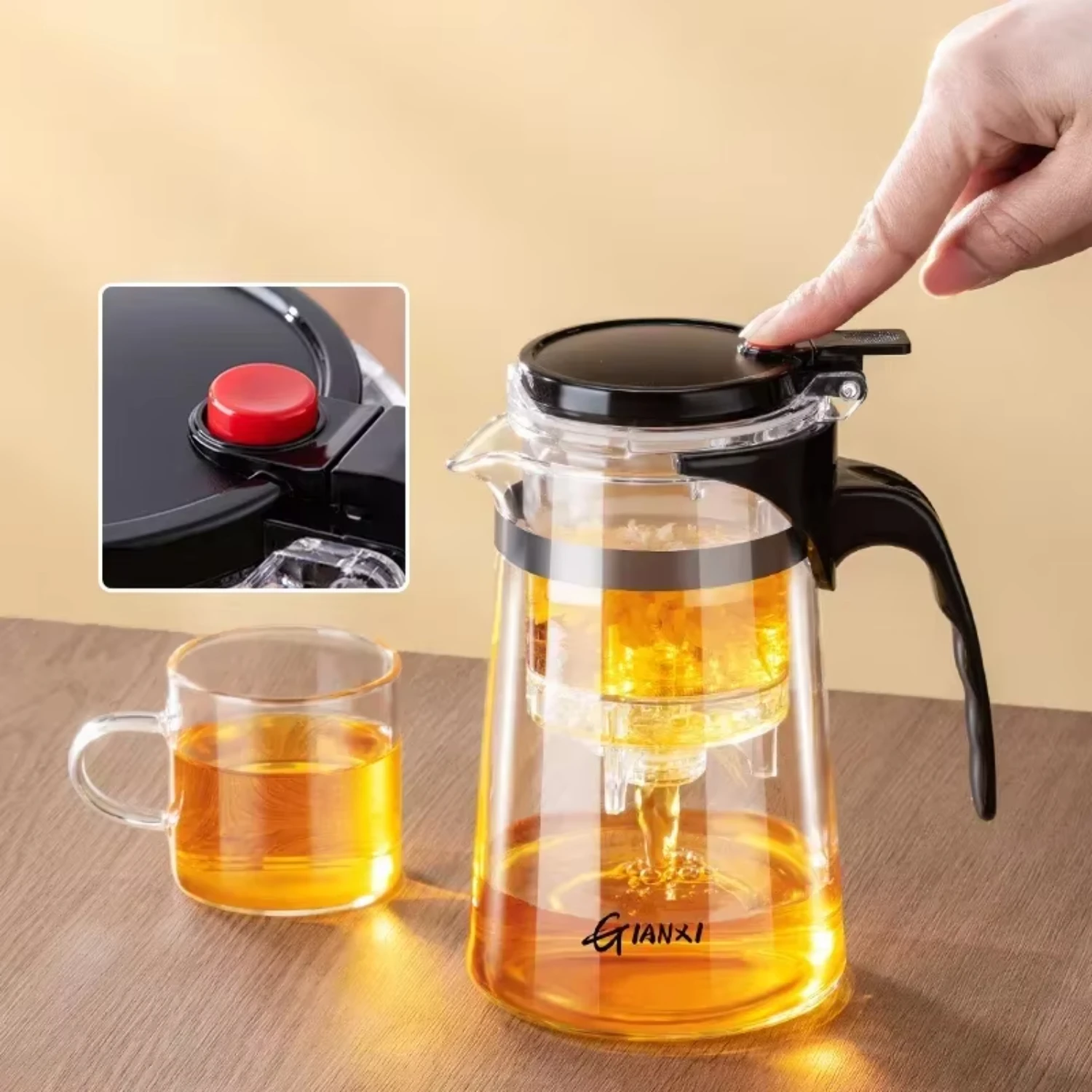 Teapot With Infuser Thickened Glass Heated Resistant Tea Pot One-button Filtering Tea Separation Kettle Tea Coffee Maker