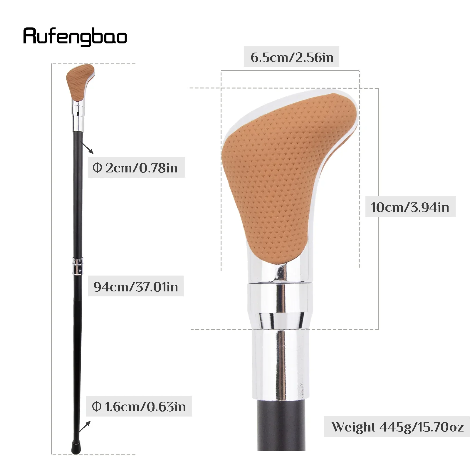 عصا المشي الفضية المصنوعة من الجلد باللون البرتقالي عصا المشي المزخرفة أنيقة للرجال مقاس 94 سم