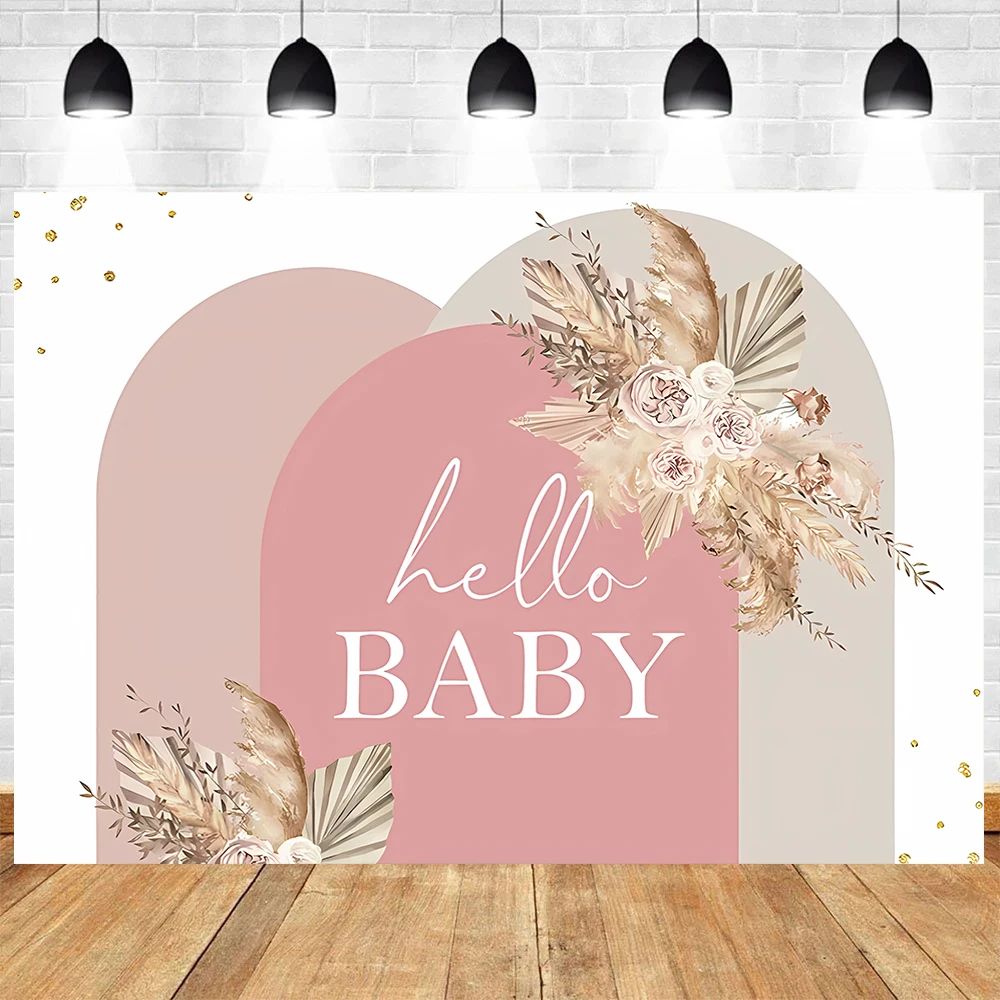 Baby Shower Backdrop Pampas Grass Background for Baby Shower Photography Pink Theme Decoration Hello Baby Floral Party Supplies