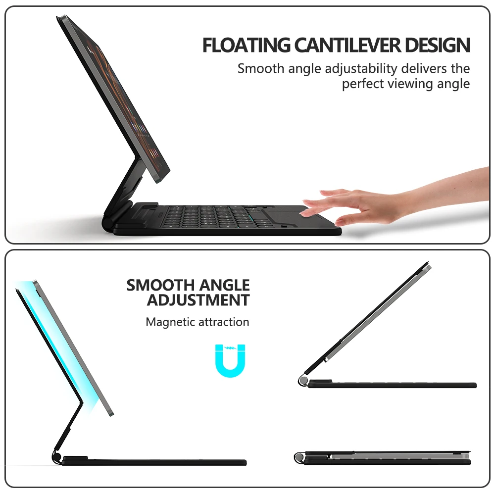 Capa Teclado Mágico para Samsung Galaxy Tab, Trackpad Multi-Ângulo, Teclado Retroiluminado, S9 +, S8 Plus, S7 FE, S7 Plus, 12,4"