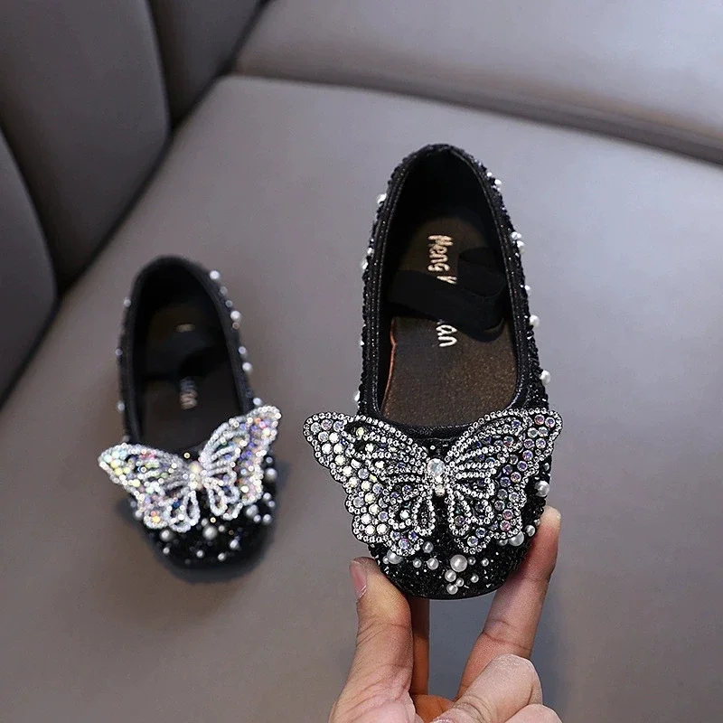 

Детская обувь для девочек, кожаная обувь для девочек, весенняя детская обувь принцессы для малышей, детская обувь на плоской подошве с милым бантом и стразами
