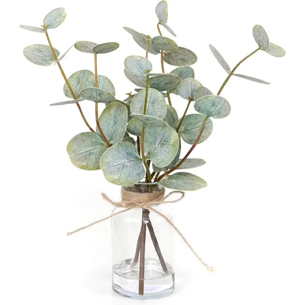 

3-Piece Artificial Eucalyptus Stems in Glass Vase with Double-Sided Green Leaves for Centerpiece