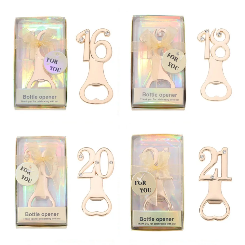 

New Zinc Alloy Birthday Bottle Openers Number Shape Rose Gold Beer Opener Souvenir Diamond Bar Tool Anniversary