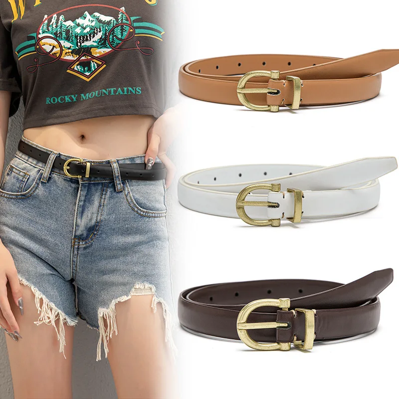 

luxury designer Retro gold Ladies buckle Belt Fashion PU Leather girls dress decoration Skirt Waist Thin Ladies Belt accessories