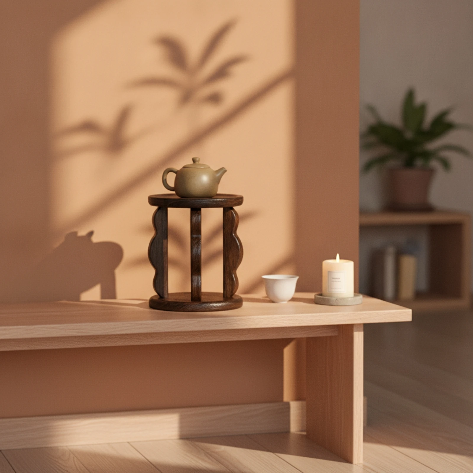 Display Stand with Round Base Artisanal Tiered Display Stand Wood Riser Zen-Style Multi-Functional for Tea Lovers