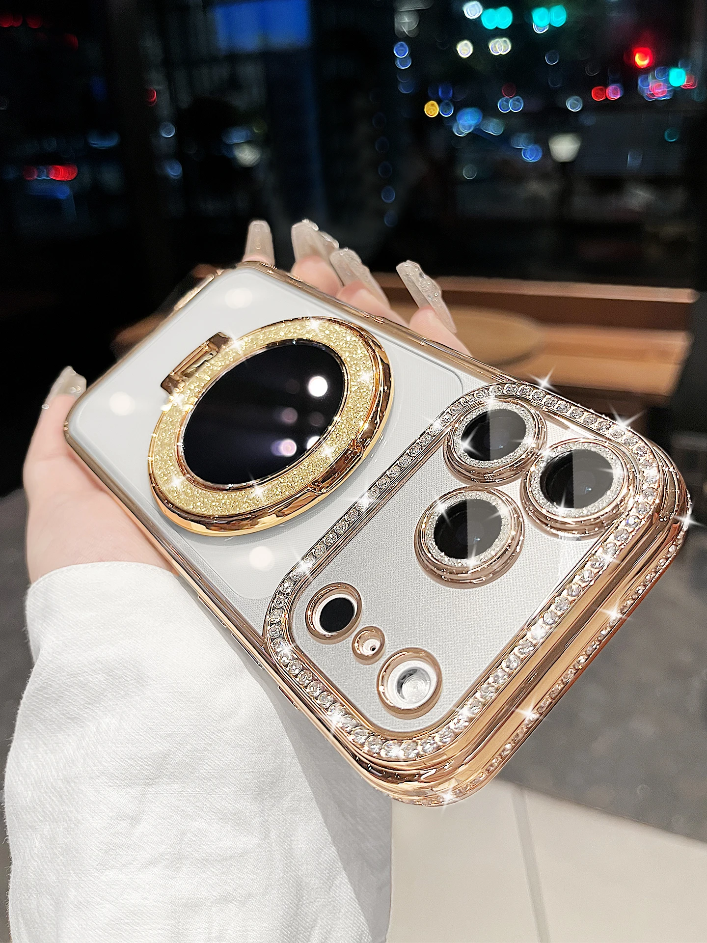 حافظة فاخرة لامعة IMD مرآة ماسية لهاتف آيفون 16 14 11 12 13 15 17 Pro Max مرآة مكياج مطلية بالكهرباء INS Fundas