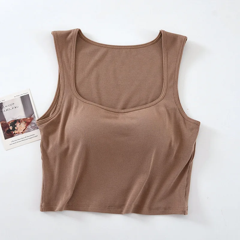 Square Collar Vest For Women Chest Pad Suspender Pajamas Tops Korean Sleeveless Sleepwear T-Shirt Outside Wear Short Top